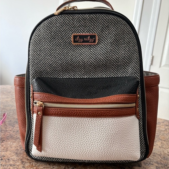 Itzy Ritzy Handbags - Itzy Ritzy Herringbone Mini Diaper Bag Backpack